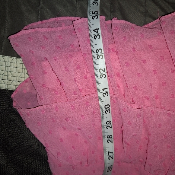 Eesome  Pink Swiss Dot Overlay Stretch Waist Ruffle Sleeve Dress Size Small - Picture 10 of 10